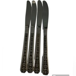 interpur Florenz Stainless Steel 8 Petal Flower MCM Flatware Knives Set Of 4